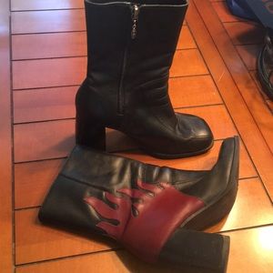 Harley Davidson Black Heeled Boots w/Red Flames
